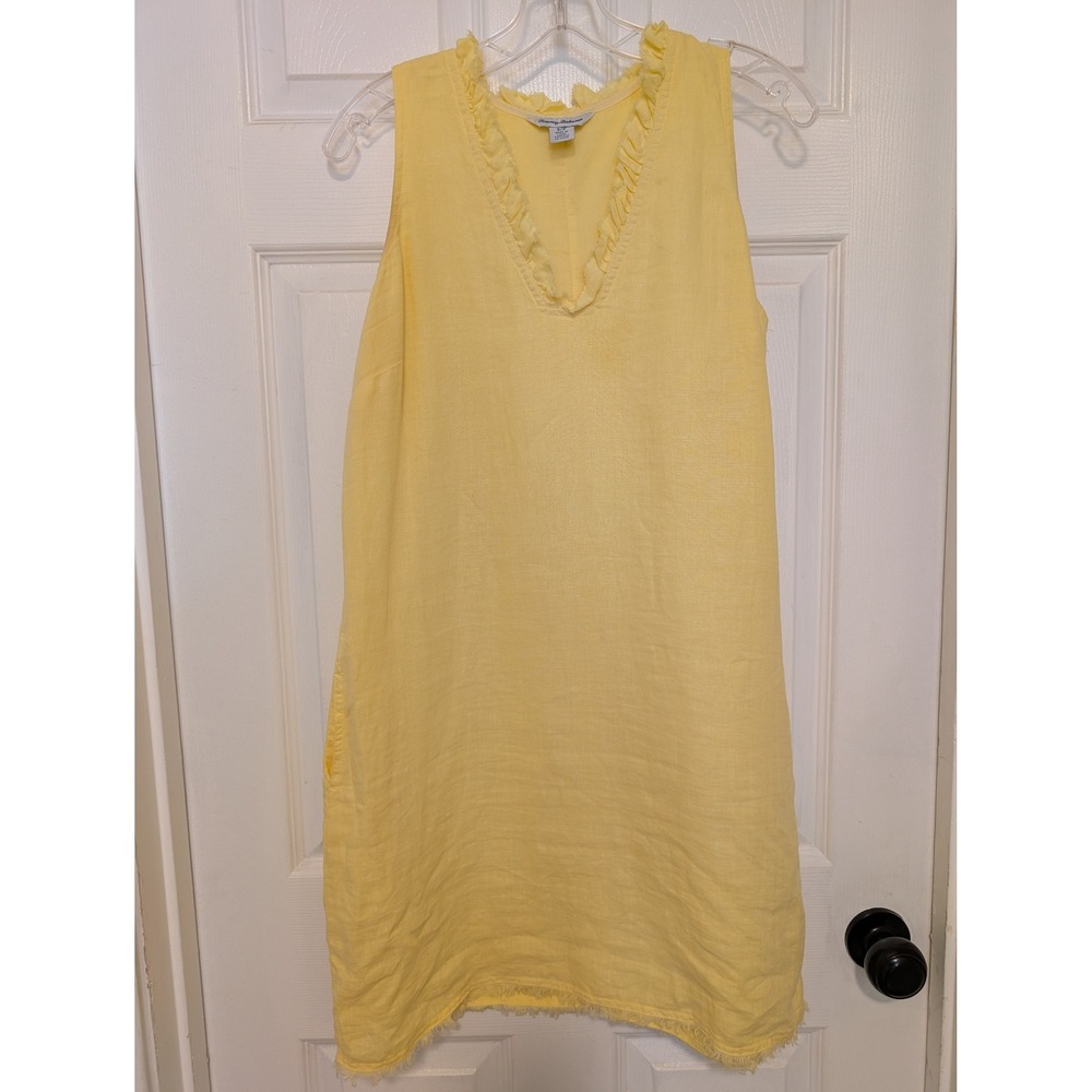 Tommy Bahama Women's Yellow Linen Ruffle V Neck Sleeveless Casual Dress S/P - Picture 8 of 8